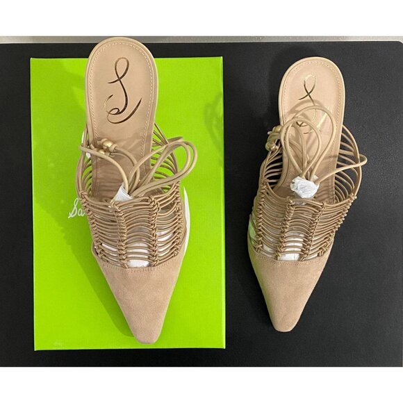 NEW SAM EDELMAN Suede Trinity Ankle Strap Dress Heels Sesame 2J4 - Picture 11 of 11